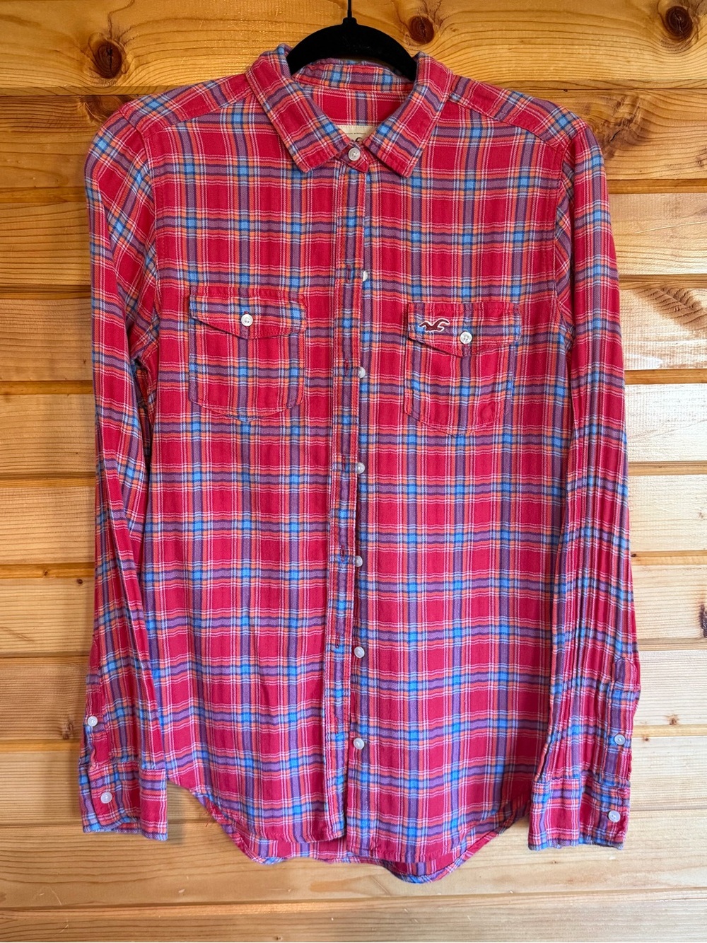 Hollister Pink and Blue Plaid Button-Down Shirt